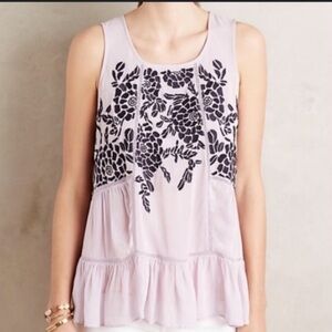 Anthropologie Floreat Purple Embroidered Top